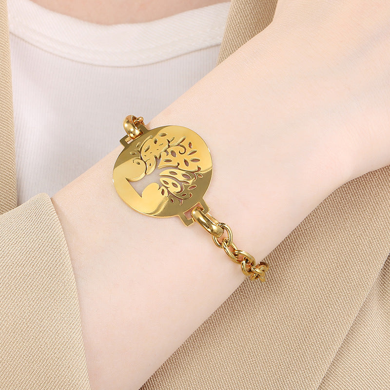 Cross-border new stainless steel hollow tree of life bracelet 18K gold stainless steel big tree bracelet high-end spot