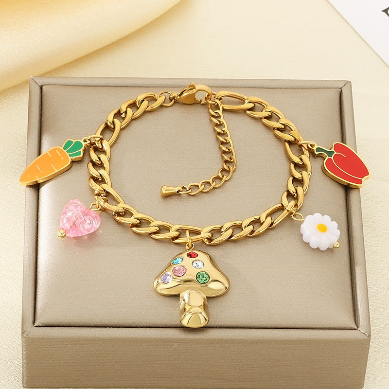 Cross-border stainless steel necklace INS wind handmade DIY niche 18k gold neck chain personalized mushroom carrot bracelet women