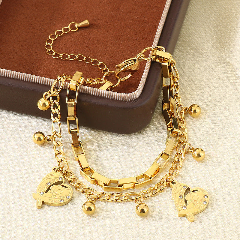 New Mother's Day Versatile Double-layer Love Pendant Stacked with Stainless Steel Versatile Bracelet Spot Mother's Day Style
