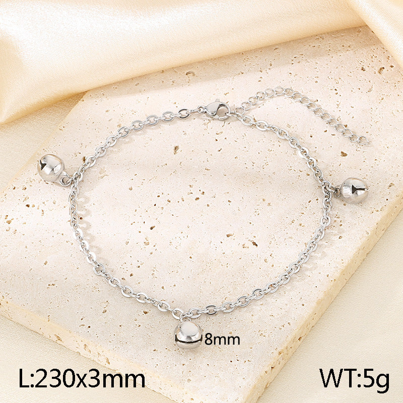 Cold wind ins design bell anklet temperament round bead stainless steel anklet gift for girlfriends and girlfriends