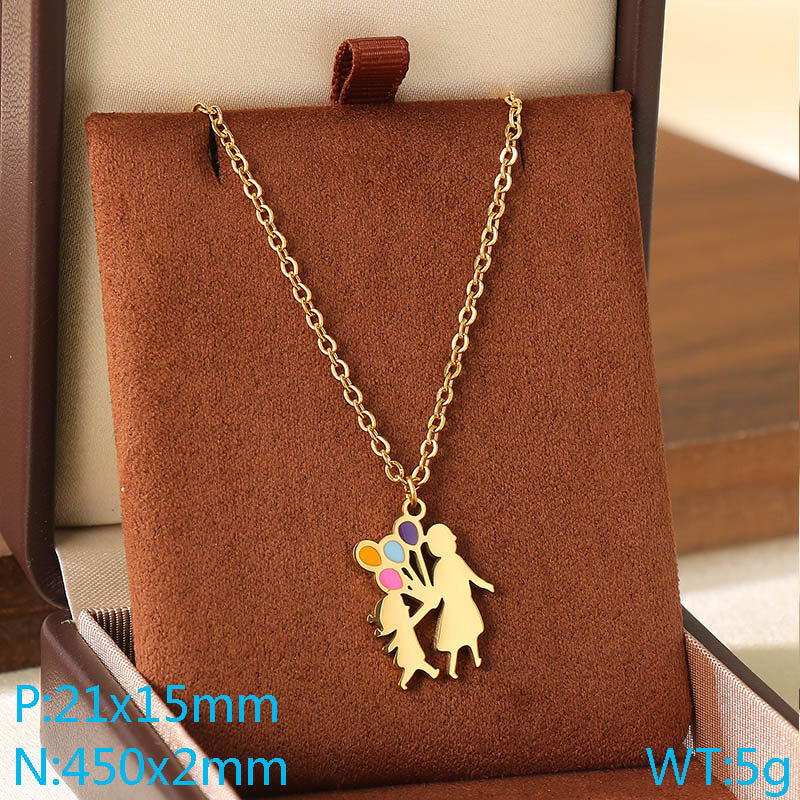 Cross-border Mother's Day style Stainless steel love mom pendant necklace 18K gold simple and versatile high-sense collarbone chain