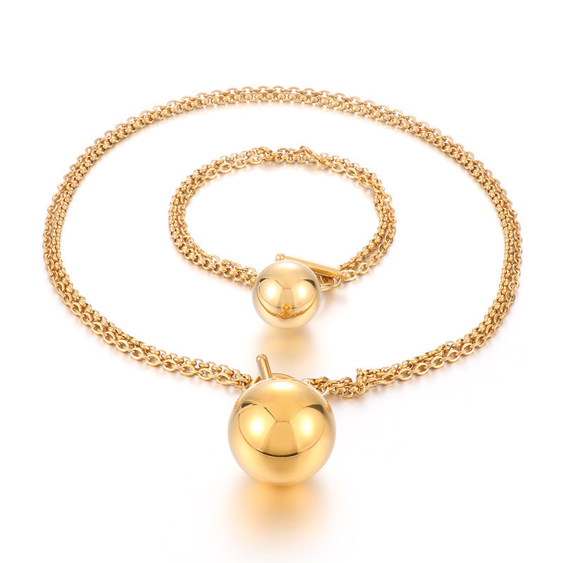 Cross-border versatile ball hollow pendant bracelet necklace set, niche design high-end simple versatile jewelry