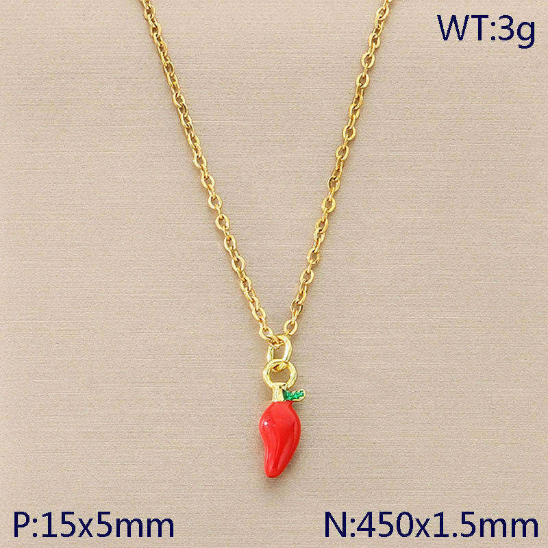 Mini Enamel Chili & Veggie Charm Gold Necklace