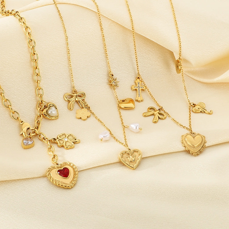 Cross-border European and American stainless steel love necklace high-end pendant niche design bow collarbone chain titanium steel jewelry