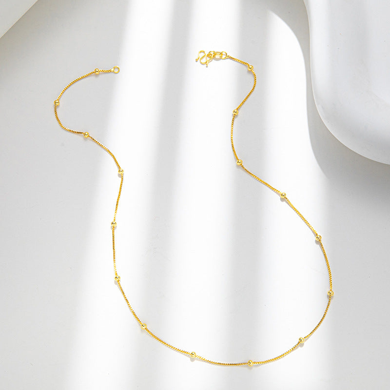 Copper-plated 18K real gold bead box chain, collarbone chain ins necklace women's short simple temperament versatile gift