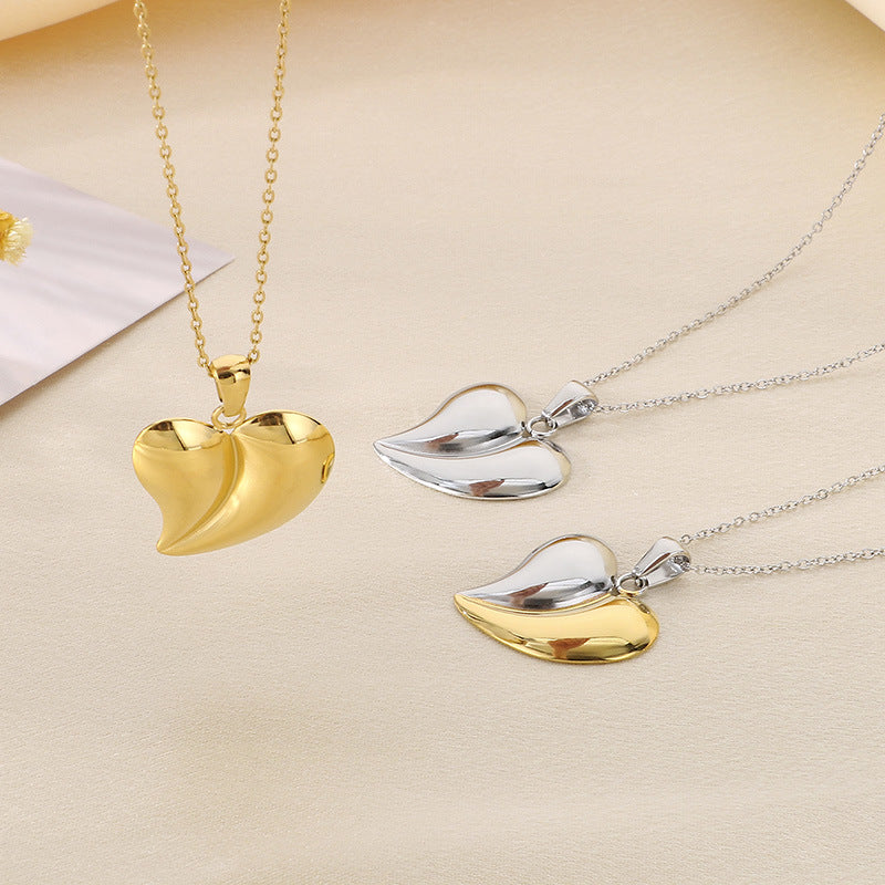 Cross-border high-end ins smooth three-dimensional love stainless steel O-chain necklace fashion peach heart titanium steel collarbone chain