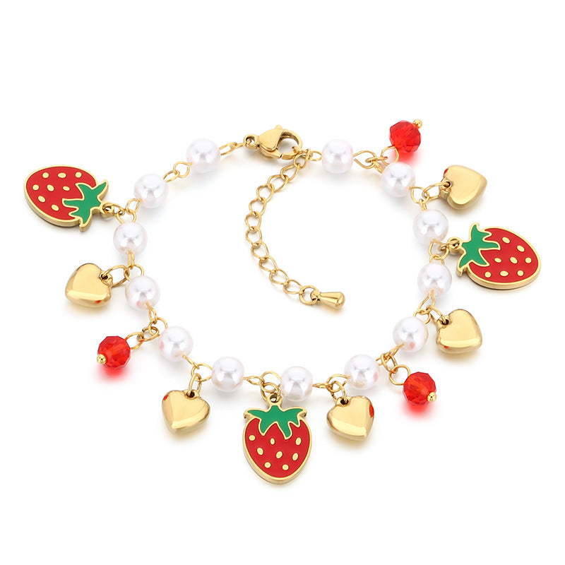 Gold Fruit Charm Beaded Bracelet