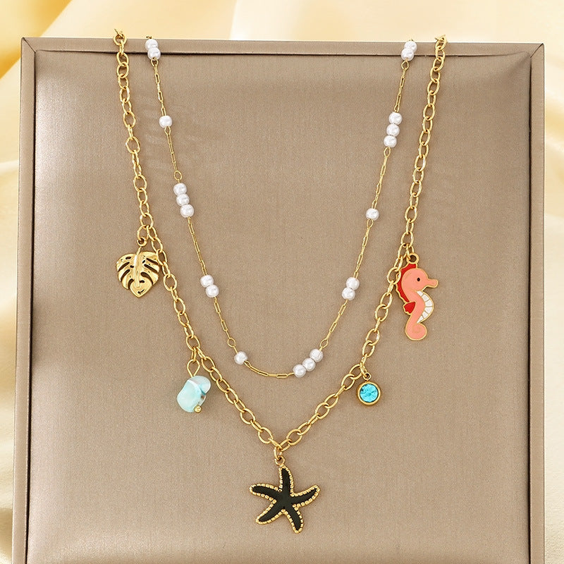 Ocean Charm Layered Gold Necklace