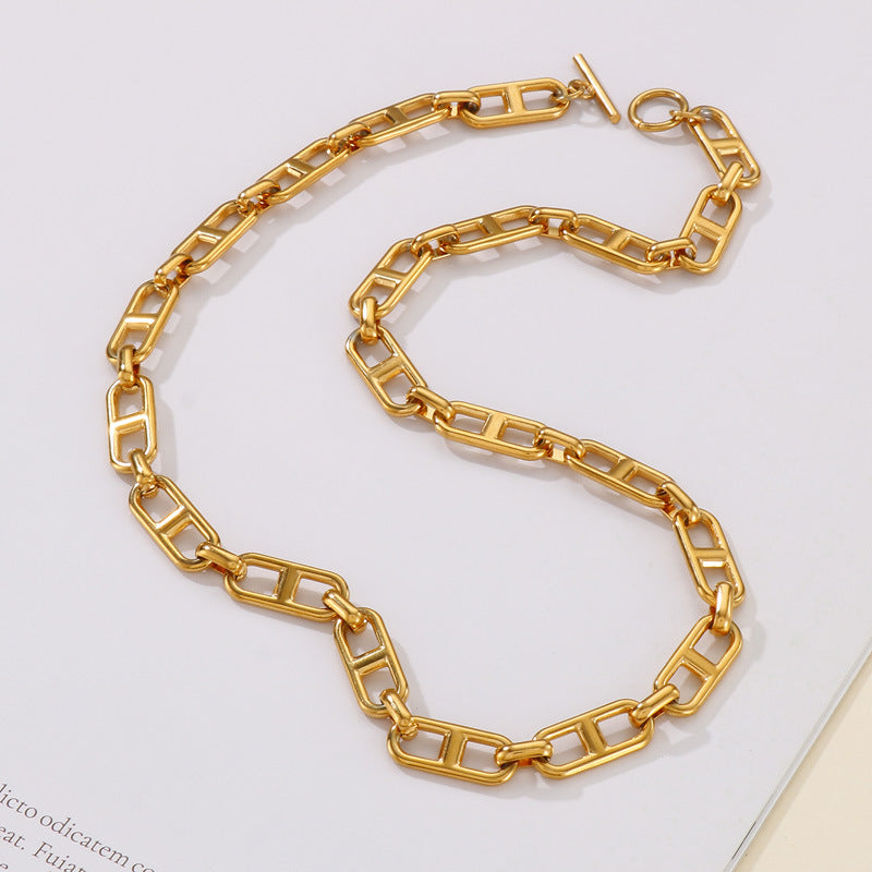 Cross-border jewelry titanium steel necklace, creative Japanese chain versatile collarbone bare chain OT buckle set stainless steel jewelry