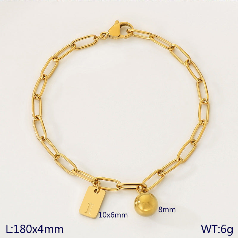 ins stylish and simple stainless steel 26-letter tag pendant return chain bracelet square brand pendant versatile jewelry