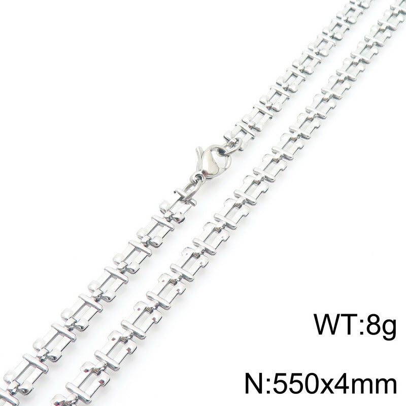 Cross-border fashion simple titanium steel strap chain bracelet necklace electroplated 18k gold hollow square set jewelry