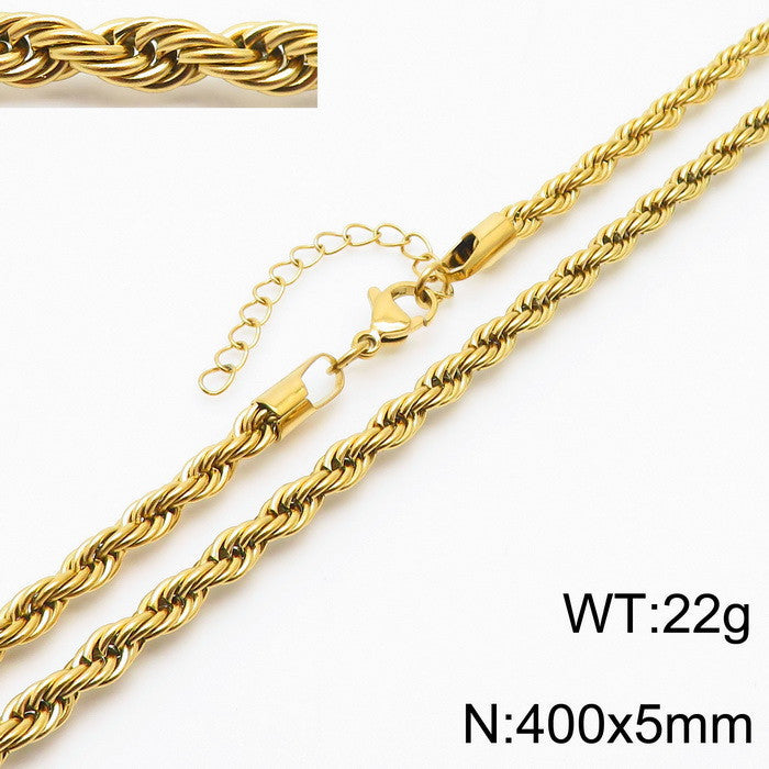 Electroplated 18K Gold Classic Twist Chain Stainless Steel 2/3/4/5mm Twist Rope Twist Chain Bracelet Spot Jewelry