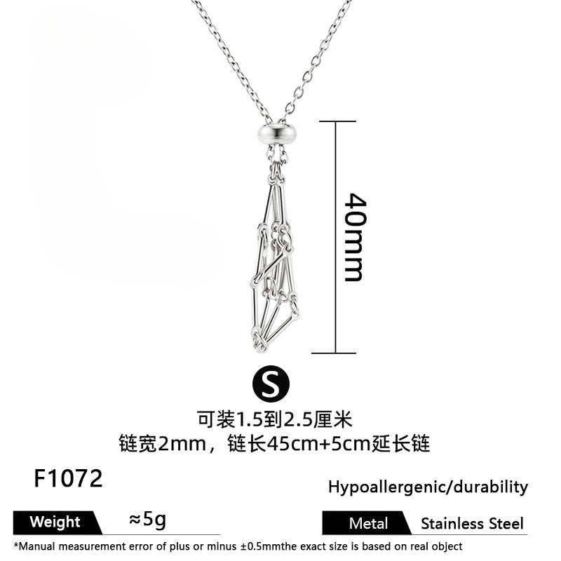 European and American cross-border stainless steel high-end bamboo necklace woven mesh pocket adjustment chain pendant mesh pocket halterneck jewelry