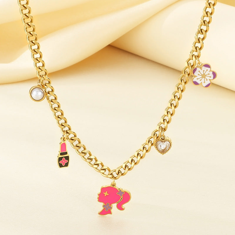 Cross-border stainless steel DIY love necklace, dopamine jewelry, niche high-end dripping girl pendant jewelry