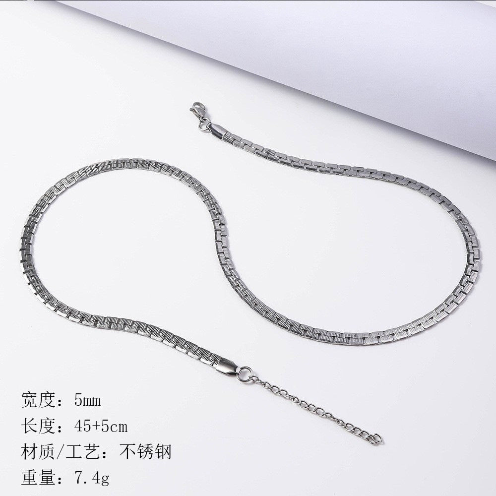 Cross-border new stainless steel 6DC embossed necklace 18K vacuum plating, titanium steel collarbone chain jewelry necklace wholesale
