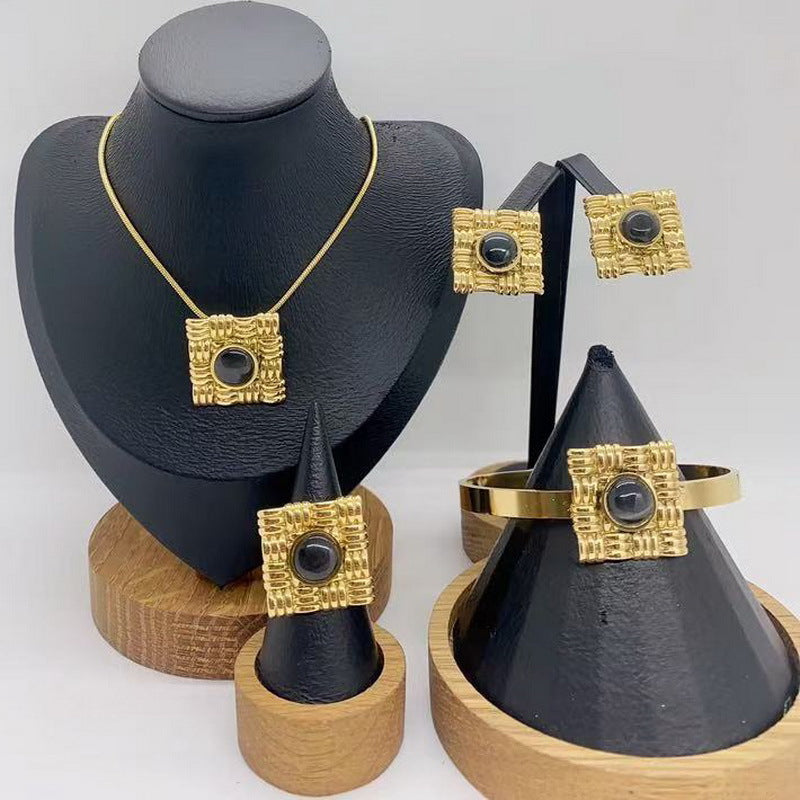 Vintage Textured Square Pearl Jewelry Set