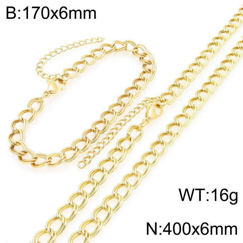 European and American cross-border jewelry stainless steel double-circle side chain women's INS style personalized hip-hop 18K gold collarbone chain necklace