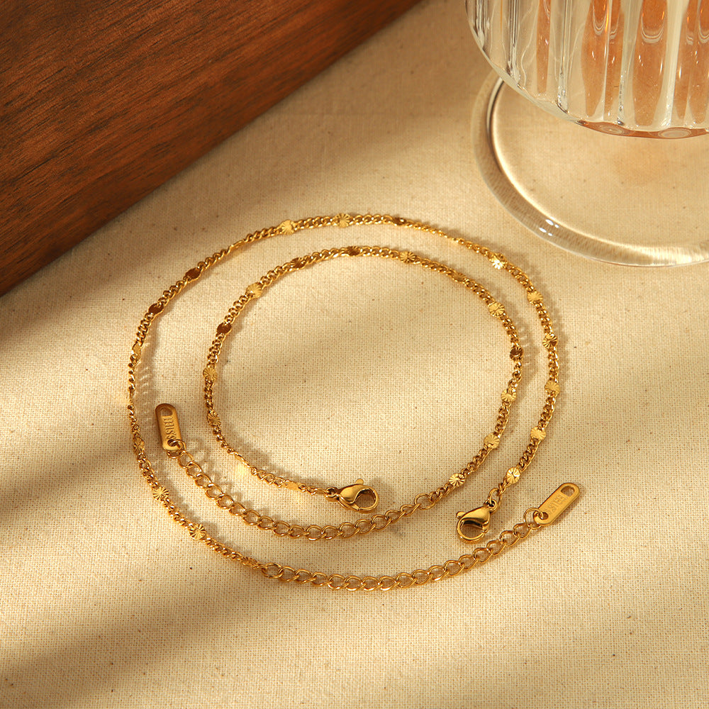 Cross-border new European and American ins style 18K gold stainless steel round pico bracelet anklet simple and high-end jewelry women