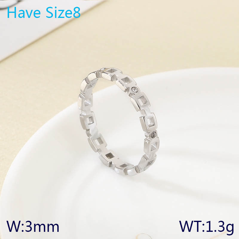 Stylish and simple high-end cut hollow square diamond chain stainless steel ring titanium steel ring ring jewelry