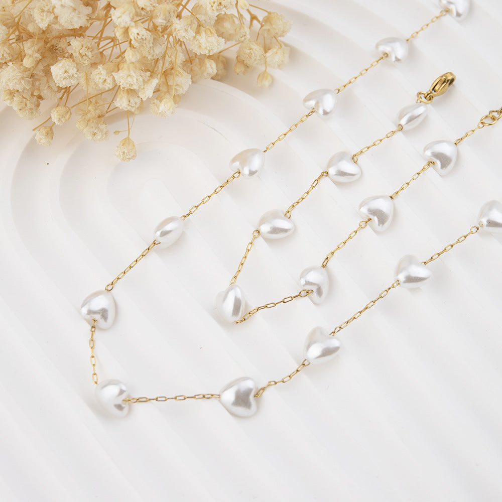 European and American fashion popular temperament sweet peach heart pearl bracelet, accessories personalized geometric love pearl necklace women