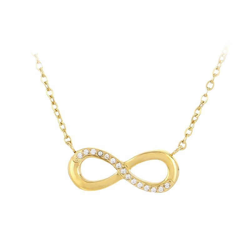 Cross-border titanium steel light luxury micro-diamond figure 8 pendant necklace necklace with infinite numbers 8 figure 8 collarbone chain necklace jewelry