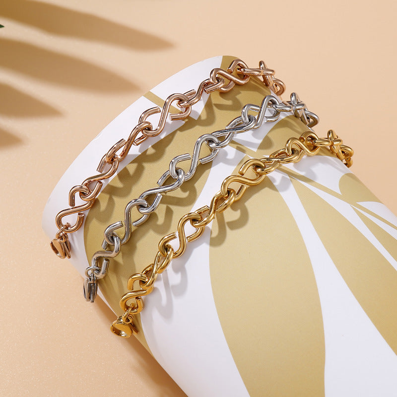 ins high-end sense versatile 8-character stainless steel splicing infinite symbol bracelet titanium steel personalized bracelet jewelry wholesale