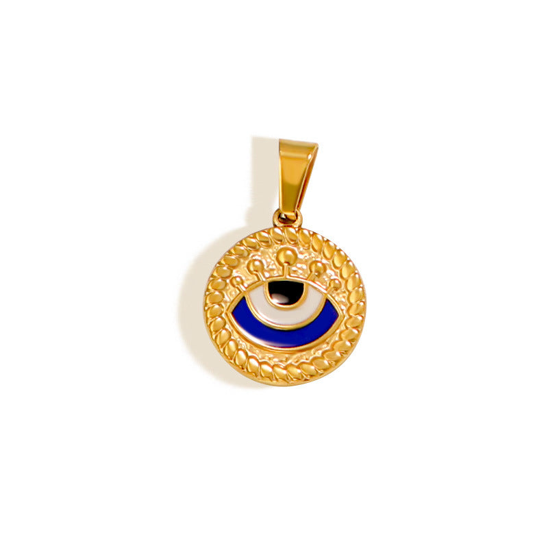 Cross-border stainless steel blue eye devil's eye gold single pendant DIY necklace jewelry 24k accessories wholesale