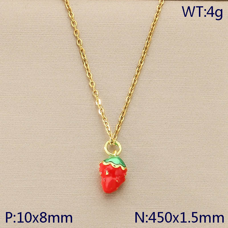 Mini Enamel Strawberry Charm Gold Necklace