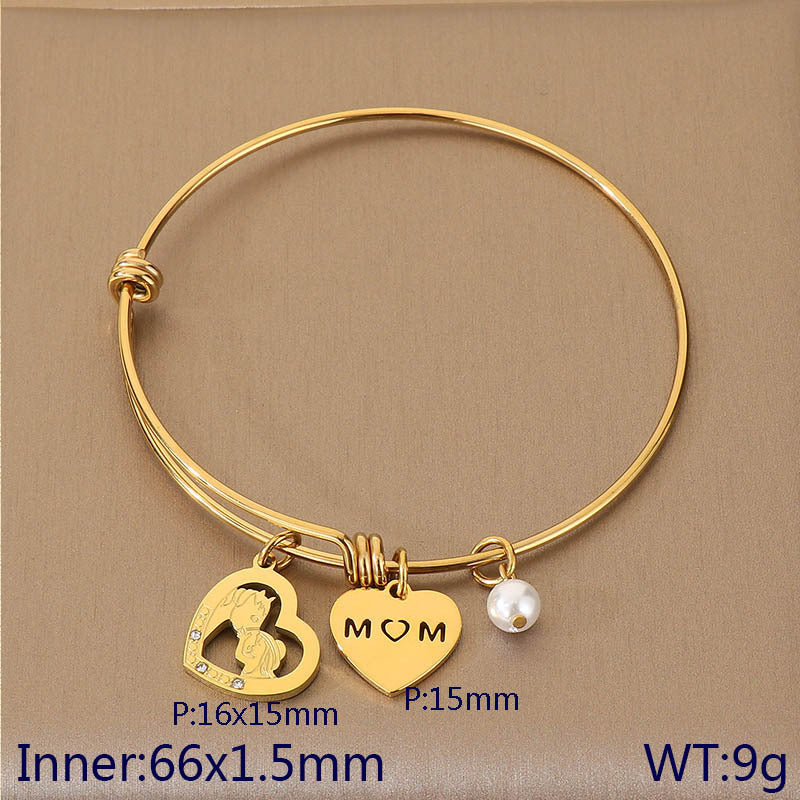 European and American cross-border family hand jewelry love retractable bracelet fashion creative stainless steel MOM Mother's Day gift