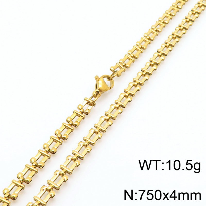 Cross-border fashion simple titanium steel strap chain bracelet necklace electroplated 18k gold hollow square set jewelry