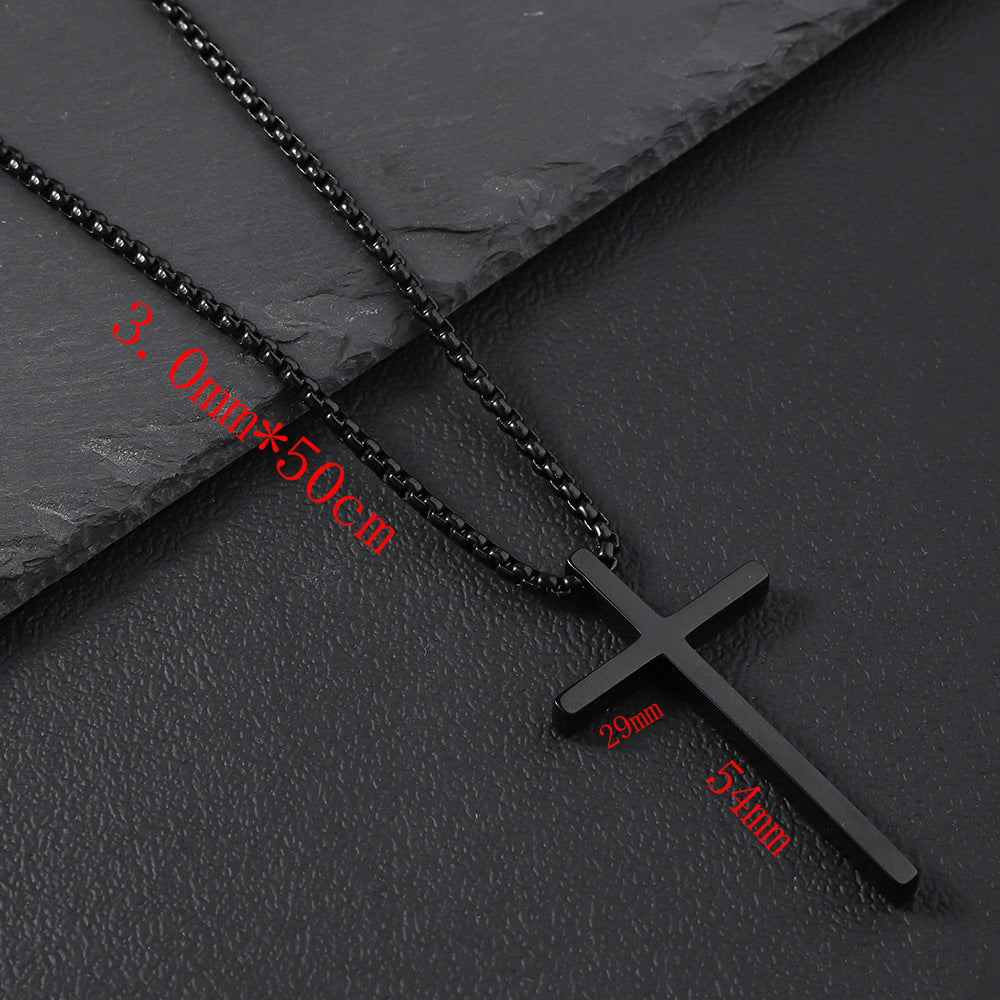 Cross-border European and American stainless steel cross necklace men's simple fashion long pendant sweater chain women's titanium steel necklace