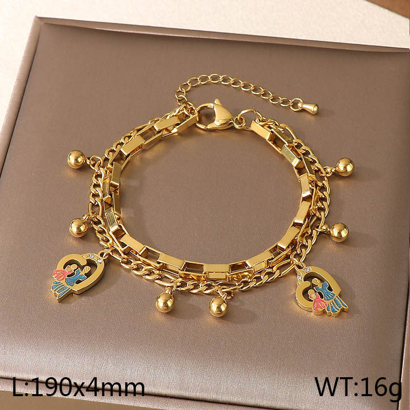 New Mother's Day Versatile Double-layer Love Pendant Stacked with Stainless Steel Versatile Bracelet Spot Mother's Day Style