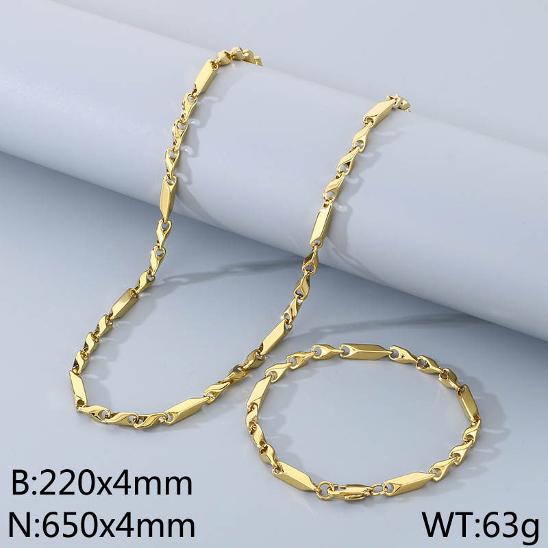 European and American fashion stainless steel set, titanium steel stick chain, rhombus chain, bracelet, necklace with chain accessories, spot wholesale