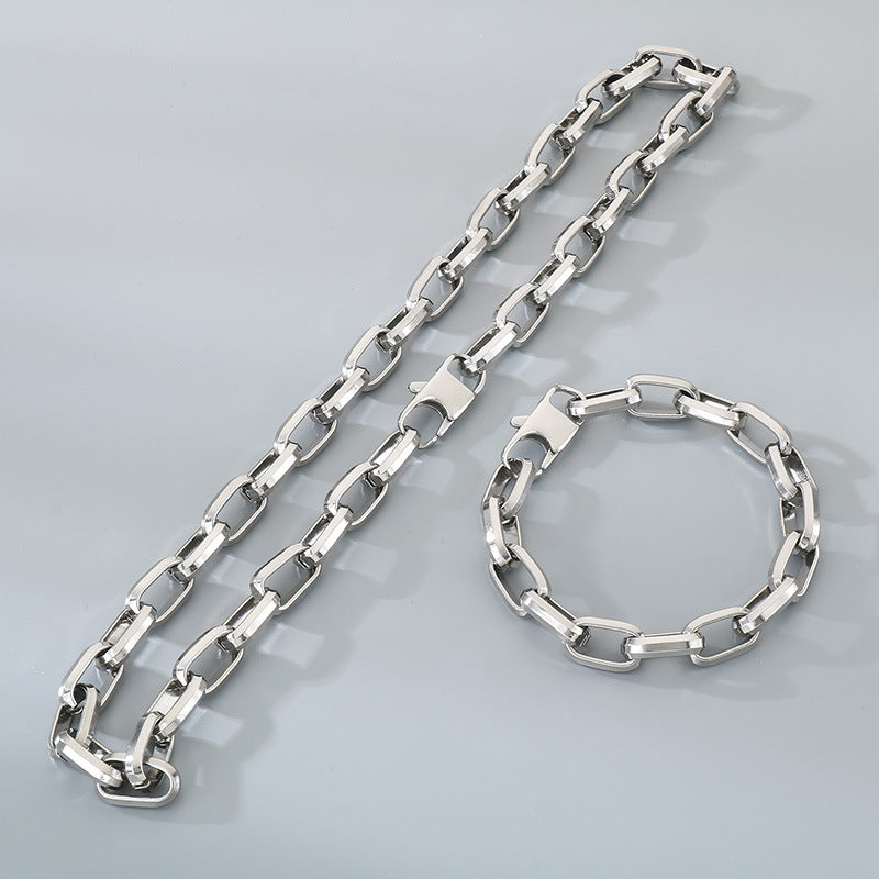 Cross-border fashion simple square Cuban chain bracelet neutral style niche design trapezoidal square buckle O-chain thick money