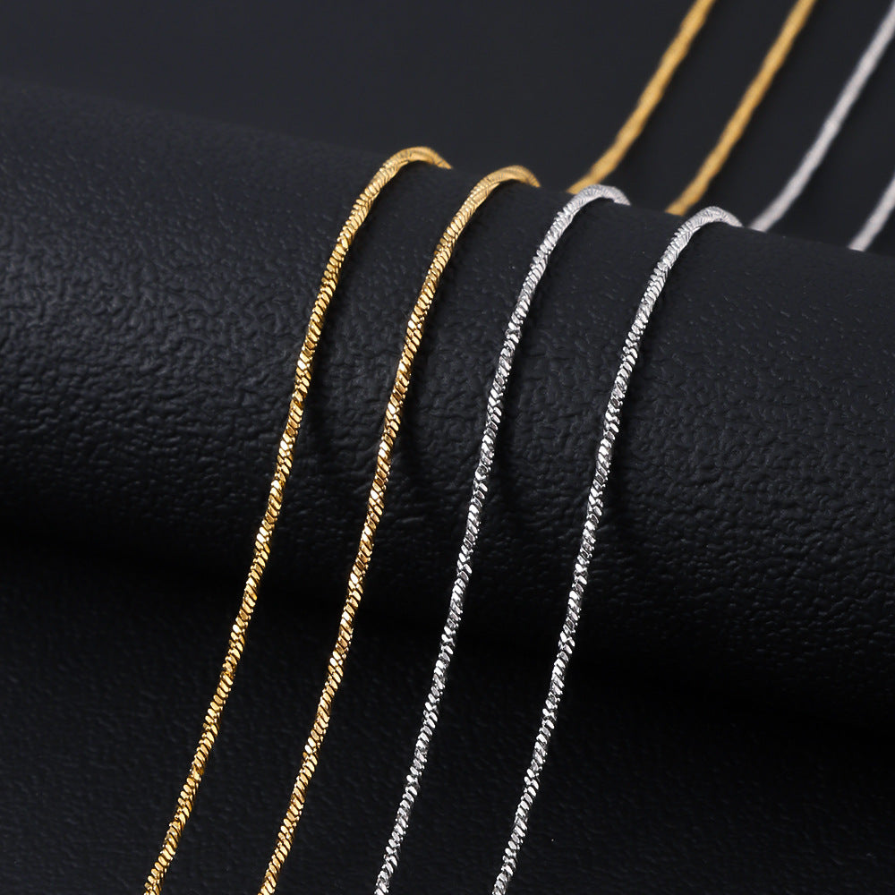 Cross-border hot-selling stainless steel twisted square snake necklace, titanium steel DIY plain chain, 18K-plated real gold non-fading necklace in furnace