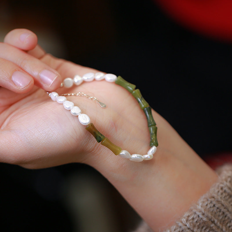 淡水珍珠橄榄玉石925银手链串珠轻奢高级感女士手串首饰手饰
