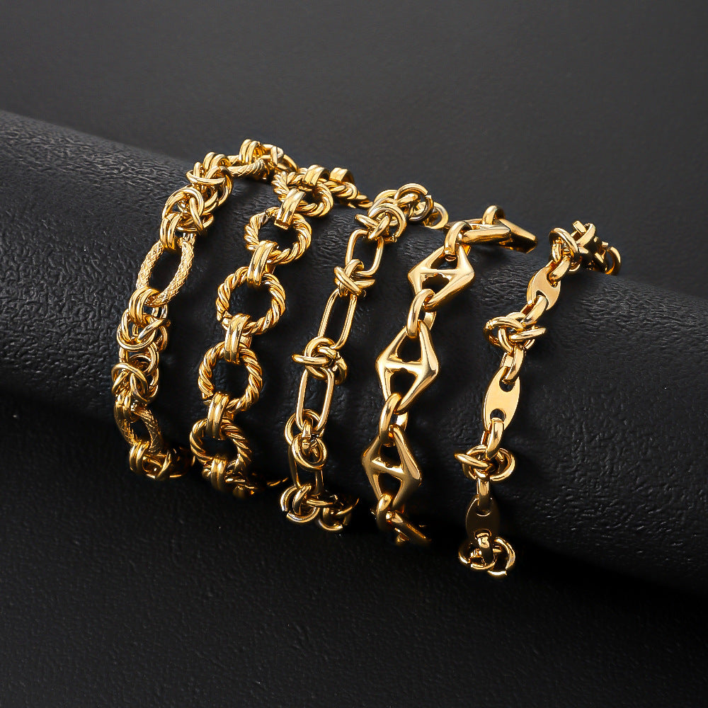 Cross-border stainless steel men's bracelet domineering personality non-fading women's jewelry, electroplated 18k real gold titanium steel bracelet