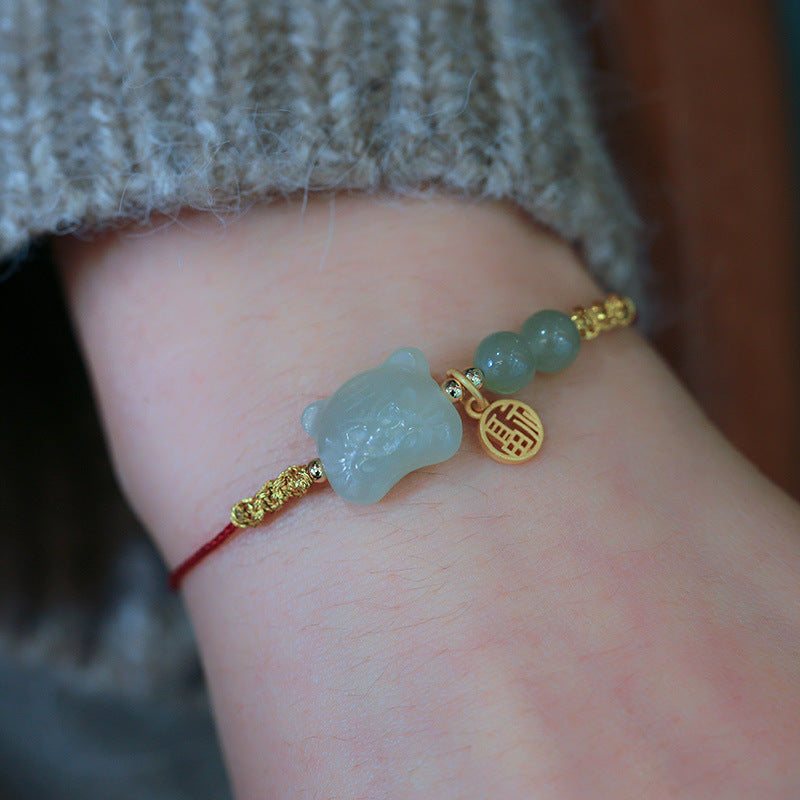 本命年红绳手链天然和田玉年兽情侣女虎头手绳手饰编绳新年礼物