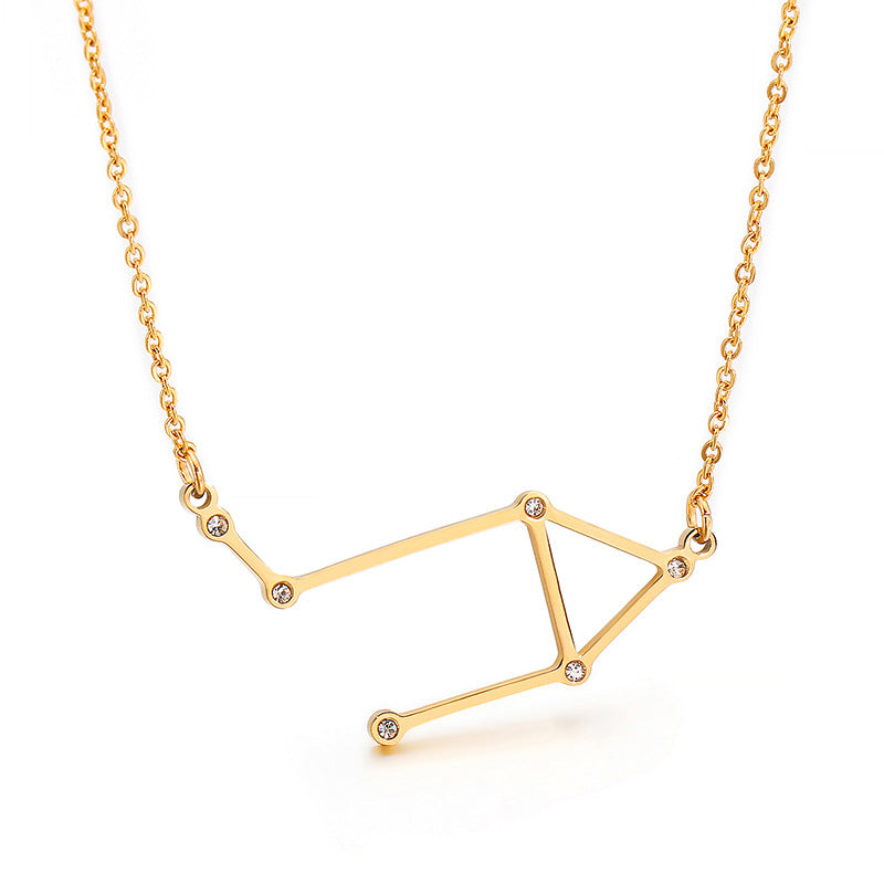 Creative new personalized fashion titanium steel constellation necklace, simple and versatile stainless steel 12 constellation pendant collarbone chain