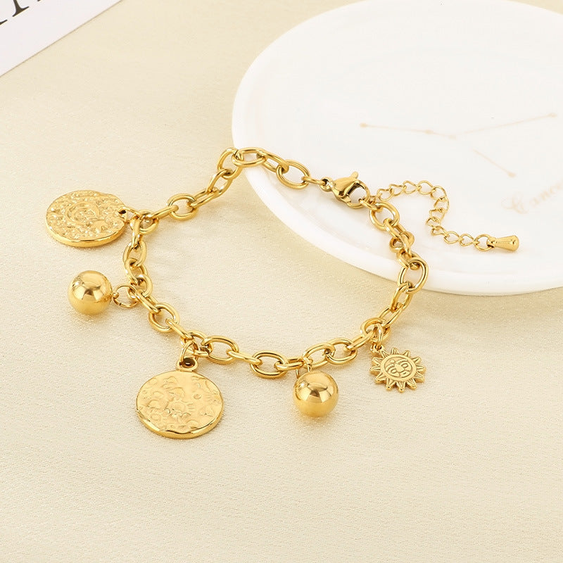 Cross-border stainless steel jewelry European and American new 18K gold titanium steel retro exquisite INS wind sun geometry metal bracelet