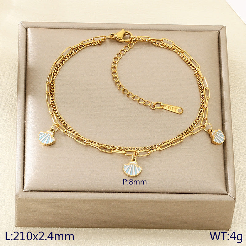 New fresh and sweet fruit series cherry strawberry apple dragon fruit pendant stainless steel double layer stacked anklet