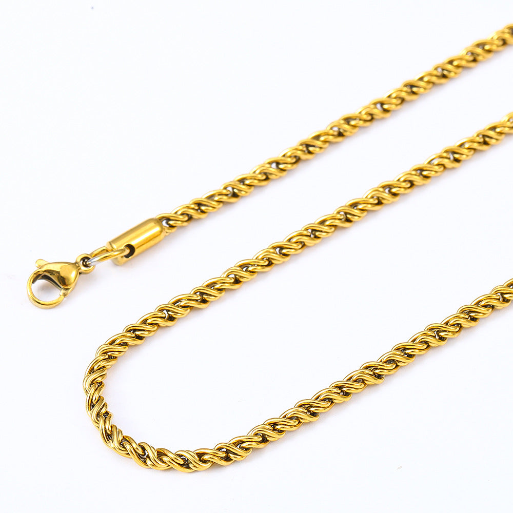 Cross-border hot sale stainless steel twist chain necklace men's hip hop trend sweater chain women's clavicle titanium steel necklace