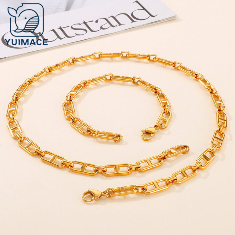 Cross-border trend stainless steel jewelry simple and versatile Japanese chain stainless steel bracelet necklace set jewelry jewelry