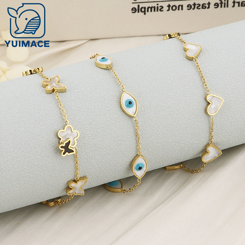 Cross-border fashion bracelet women's light luxury love butterfly devil's eye ins wind titanium steel bracelet women's jewelry