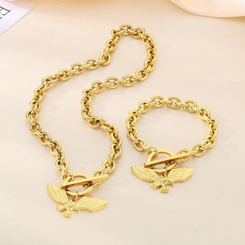 New versatile ins style palm wing pendant set ornaments girls' high-end OT buckle titanium steel bracelet necklace