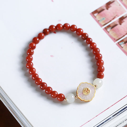 5.5MM南红玛瑙单圈手链和田白玉祥云福字礼物南红玛瑙
