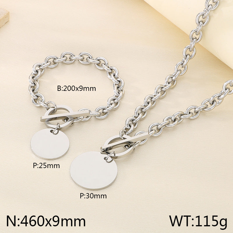 Toggle Chain Necklace with Disc & Cross Charms