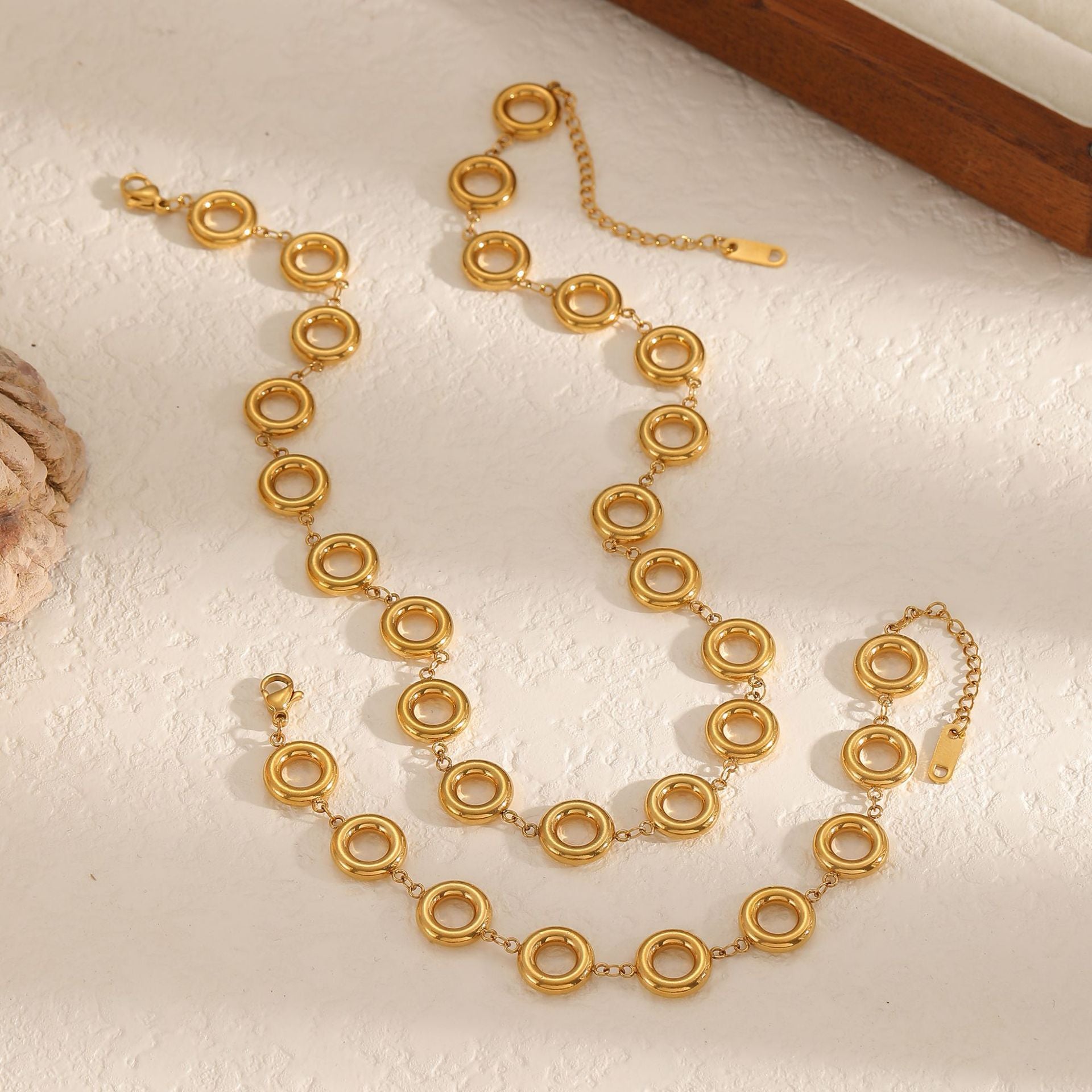 Cross-border circle ring stainless steel bracelet, necklace, jewelry set, women's simple and versatile bracelet, bracelet does not fade