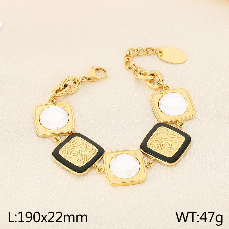 Classic light luxury style high-end square glass stainless steel dripping totem bracelet exquisite fashion hand jewelry