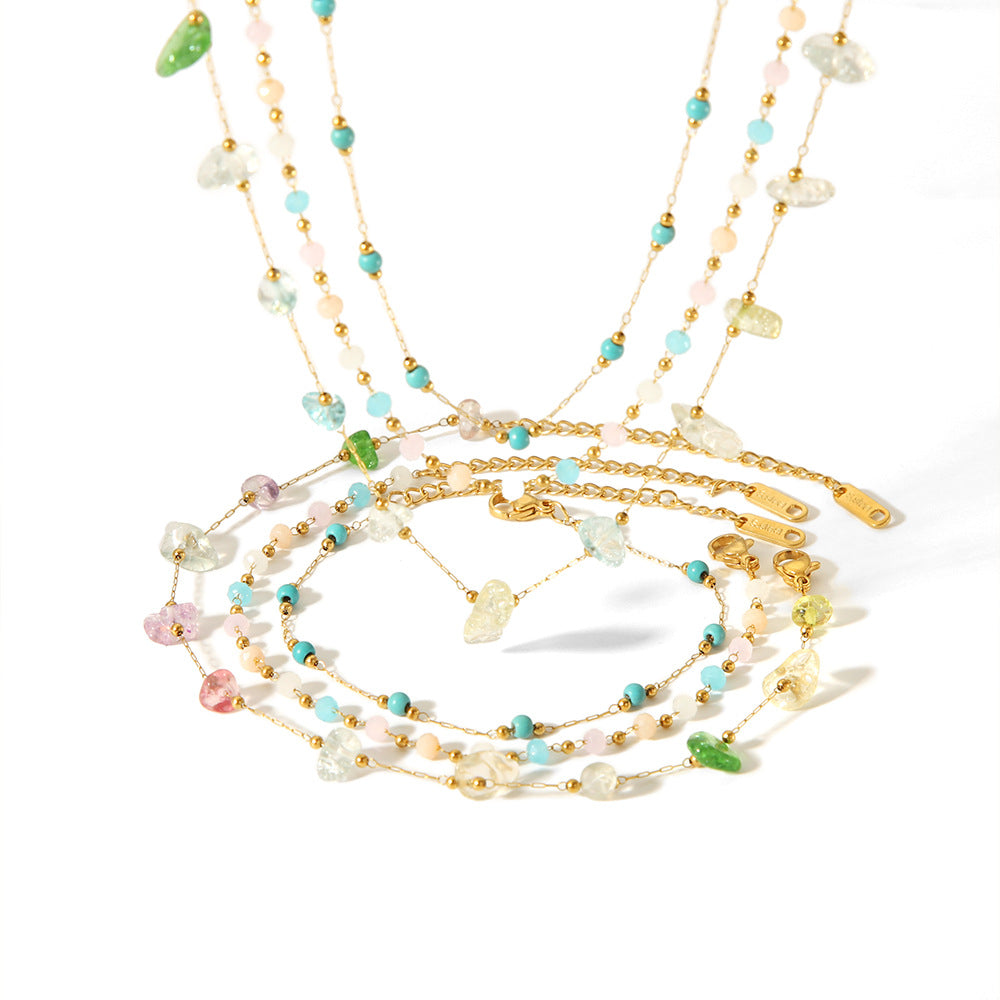 Cross-border hot sale European and American ins Internet celebrities irregular natural stone necklace 18K gold stainless steel jewelry set wholesale